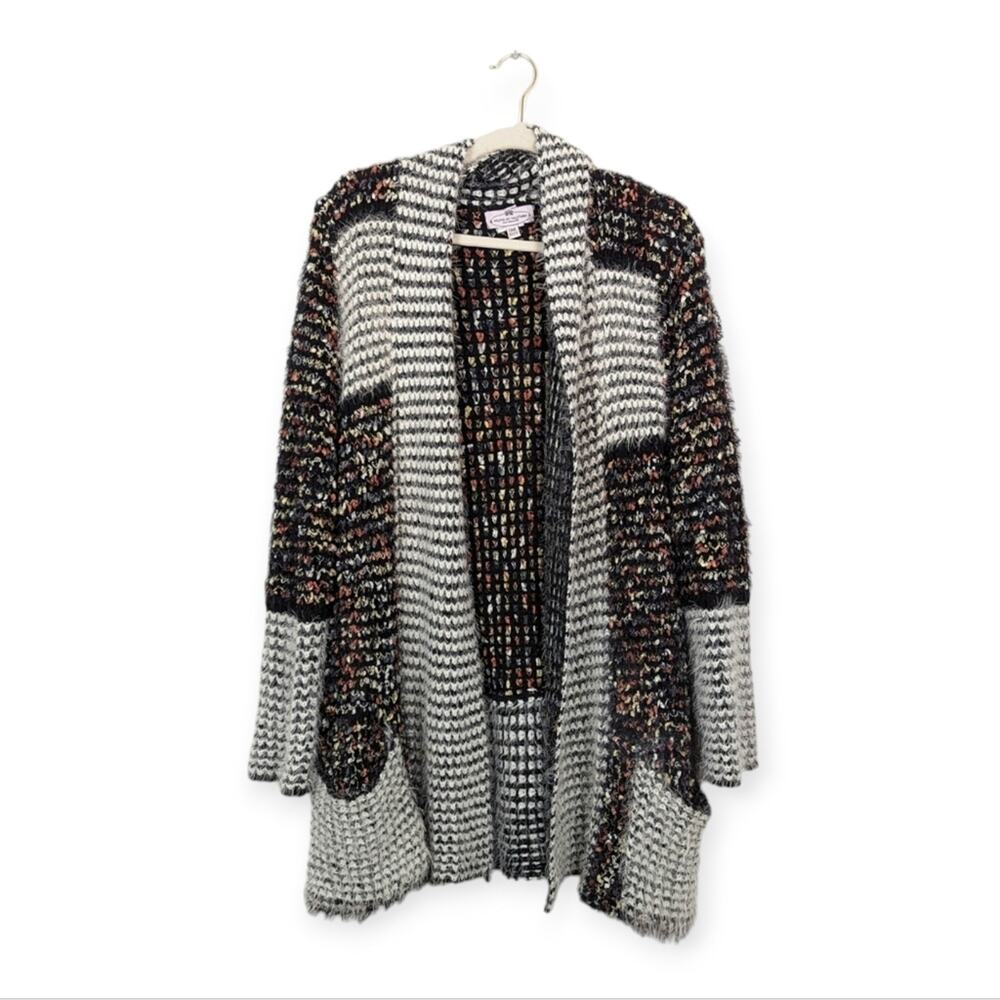 Muche et Muchette Black & White Multicolor Fuzzy Knit Cardigan